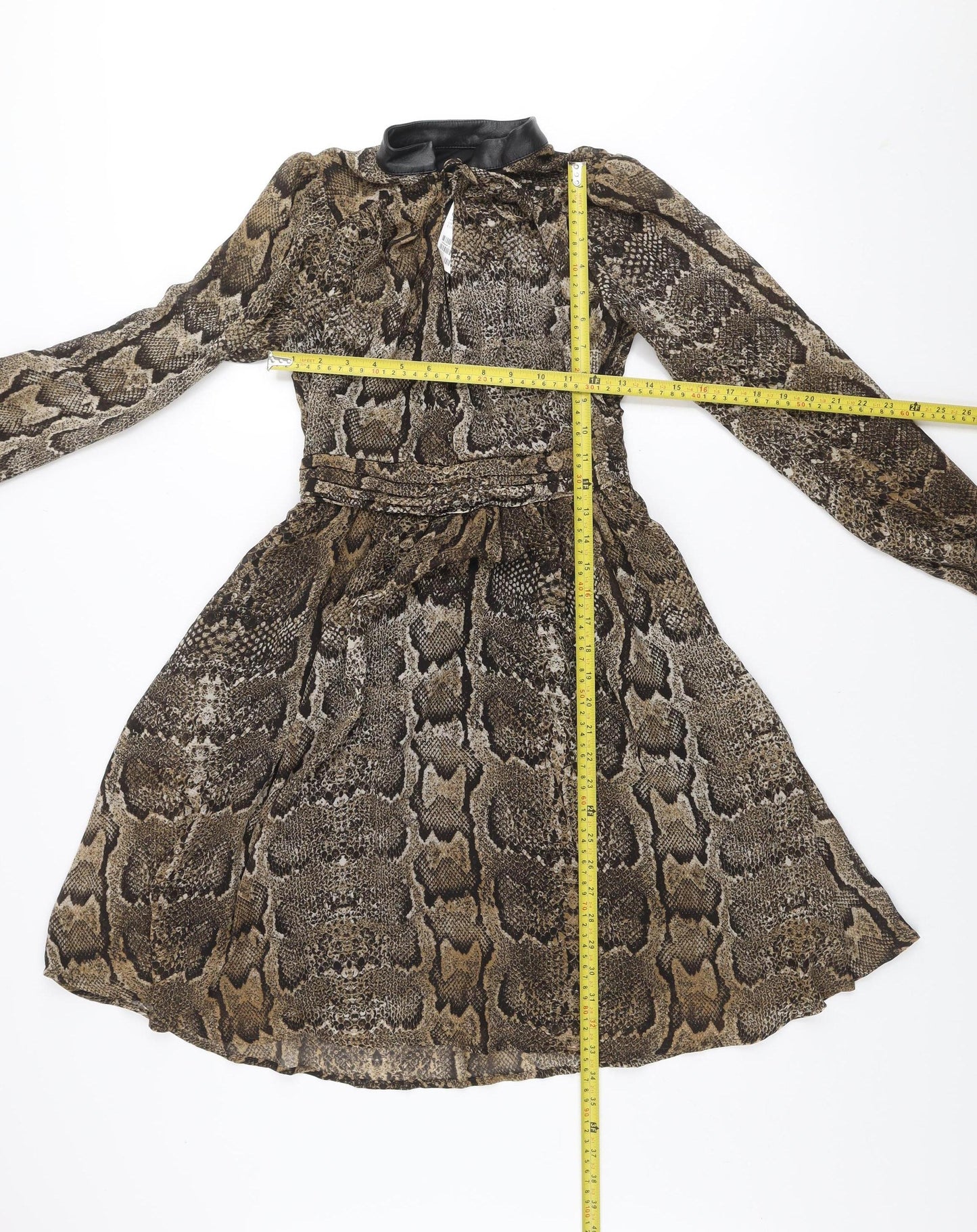 H&M Women's Brown Snake Print A-Line Dress Size 8 Long Sleeve