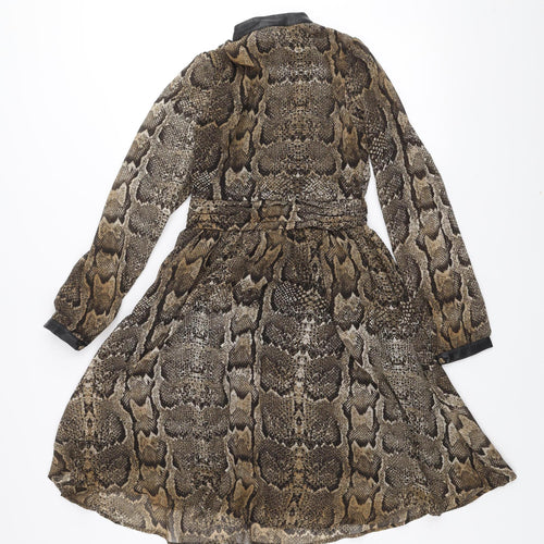 H&M Women's Brown Snake Print A-Line Dress Size 8 Long Sleeve