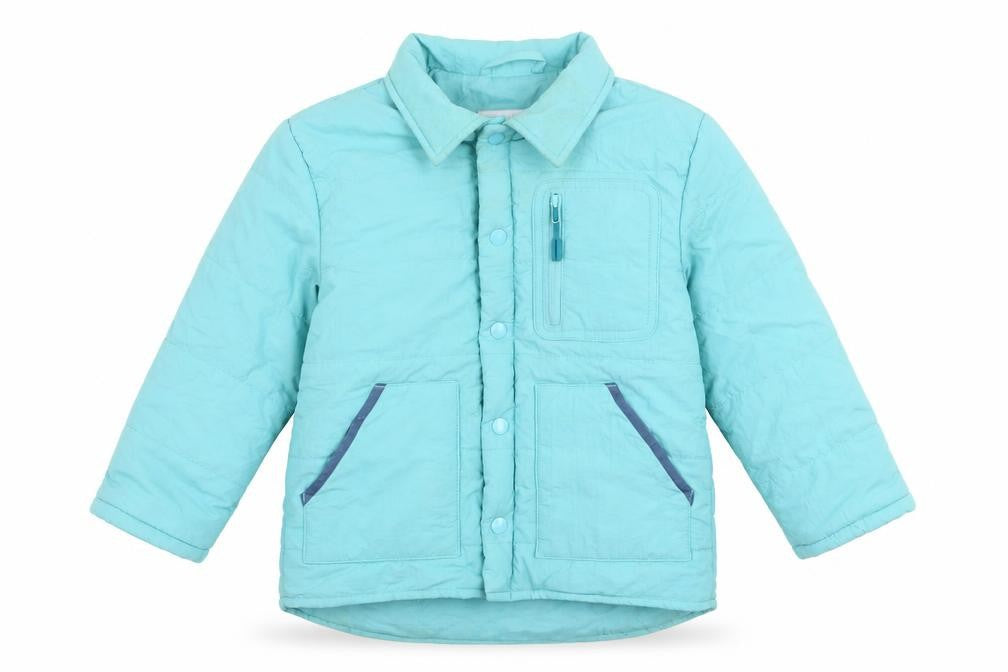 Front view of Leigh Tucker Willow girls’ blue puffer jacket 2-3 years lined padded coat
