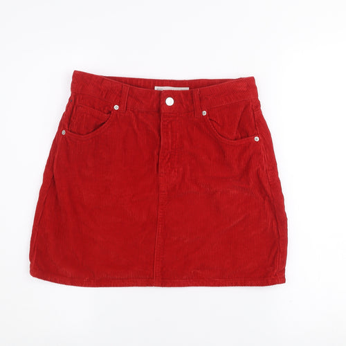 Topshop Women Red Corduroy Short Skirt Size 10 High Rise Casual