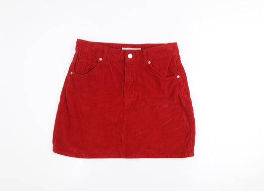 Topshop Women Red Corduroy Short Skirt Size 10 High Rise Casual