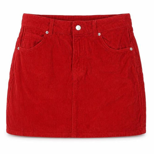 Topshop Women Red Corduroy Short Skirt Size 10 High Rise Casual