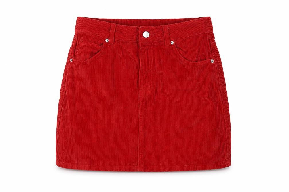 Topshop Women Red Corduroy Short Skirt Size 10 High Rise Casual