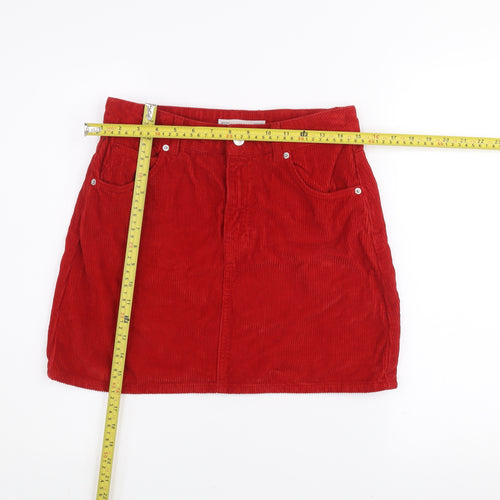 Topshop Women Red Corduroy Short Skirt Size 10 High Rise Casual