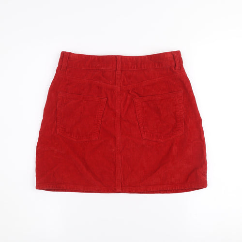 Topshop Women Red Corduroy Short Skirt Size 10 High Rise Casual