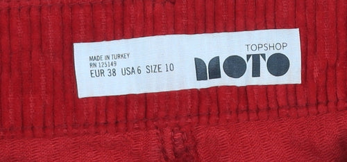 Topshop Women Red Corduroy Short Skirt Size 10 High Rise Casual