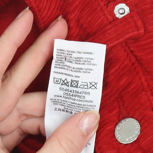 Topshop Women Red Corduroy Short Skirt Size 10 High Rise Casual