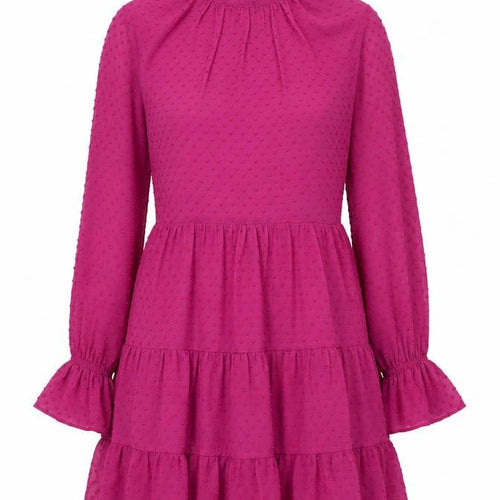 Ivy Lane Women Pink High Neck Long Sleeve Ruffle A-Line Dress Size 10