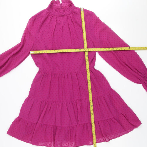 Ivy Lane Women Pink High Neck Long Sleeve Ruffle A-Line Dress Size 10