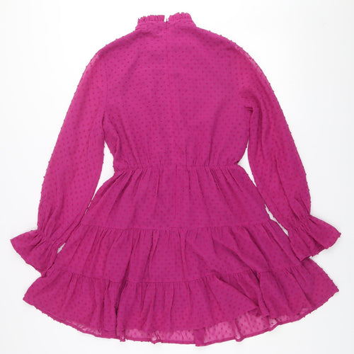 Ivy Lane Women Pink High Neck Long Sleeve Ruffle A-Line Dress Size 10