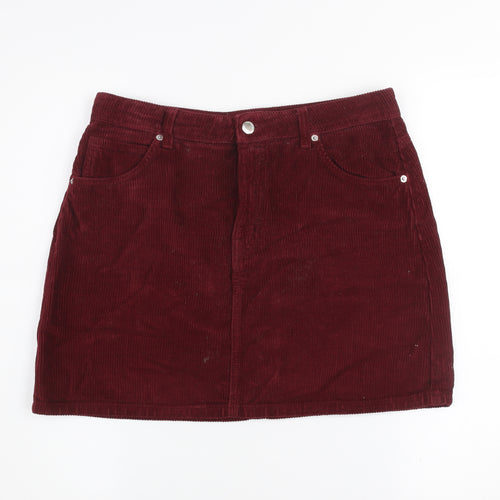 Topshop Womens Red Corduroy Mini Skirt Size 12 Straight Fit