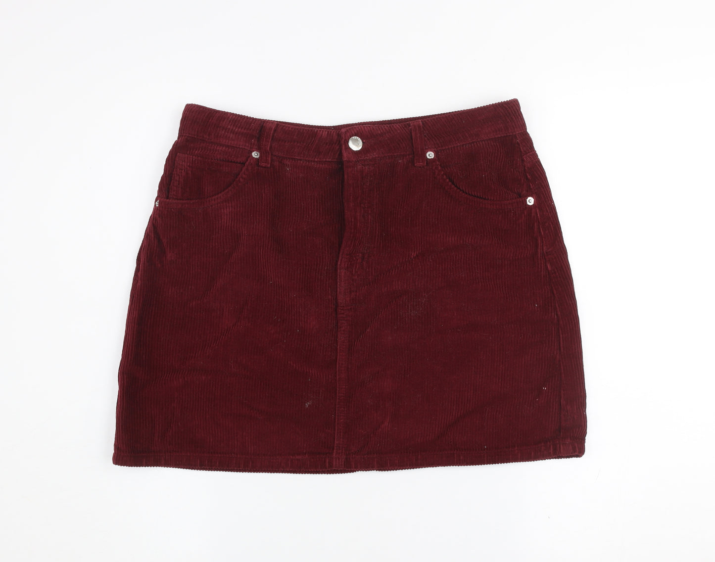 Topshop Womens Red Corduroy Mini Skirt Size 12 Straight Fit