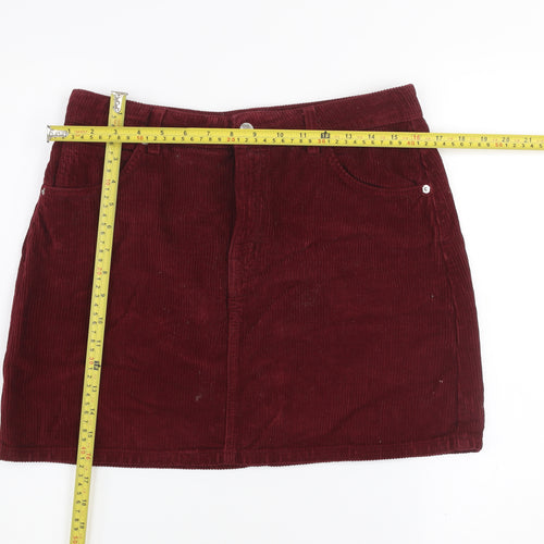 Topshop Womens Red Corduroy Mini Skirt Size 12 Straight Fit