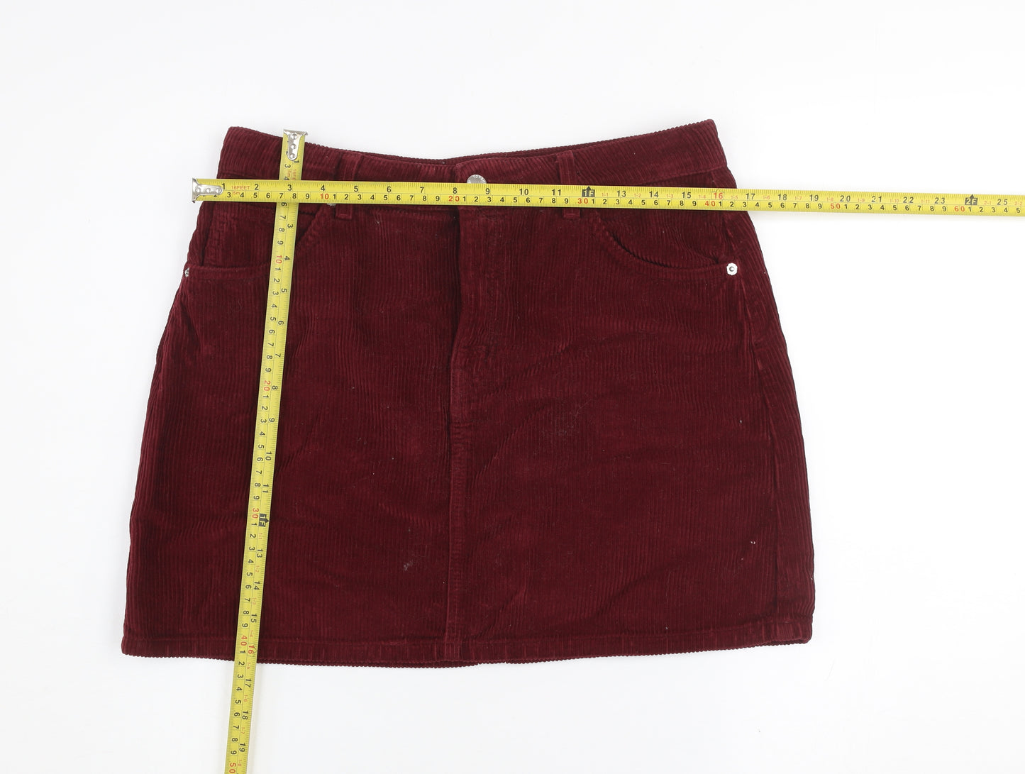 Topshop Womens Red Corduroy Mini Skirt Size 12 Straight Fit