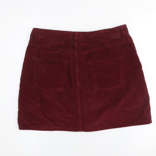 Topshop Womens Red Corduroy Mini Skirt Size 12 Straight Fit