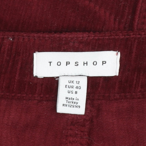 Topshop Womens Red Corduroy Mini Skirt Size 12 Straight Fit