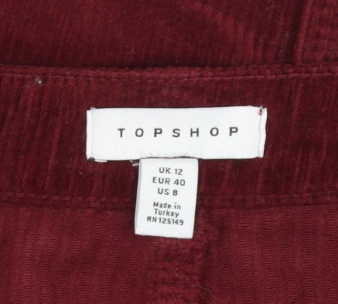 Topshop Womens Red Corduroy Mini Skirt Size 12 Straight Fit