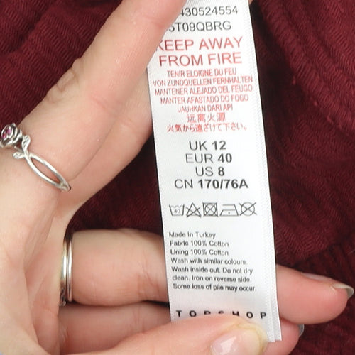 Topshop Womens Red Corduroy Mini Skirt Size 12 Straight Fit