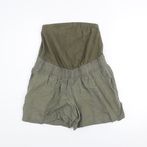 H&M Women Green Maternity Linen Blend High Rise Shorts Size S