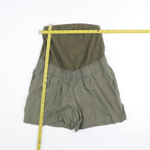 H&M Women Green Maternity Linen Blend High Rise Shorts Size S