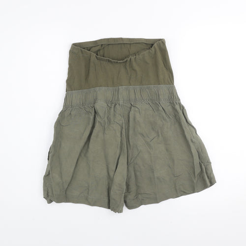 H&M Women Green Maternity Linen Blend High Rise Shorts Size S