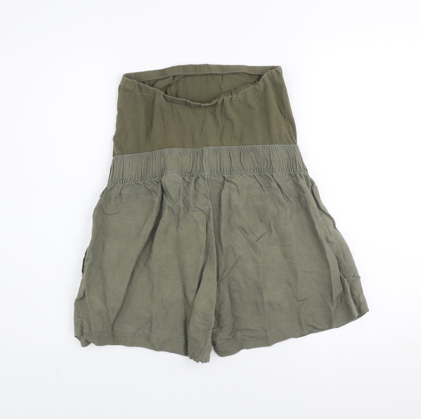 H&M Women Green Maternity Linen Blend High Rise Shorts Size S