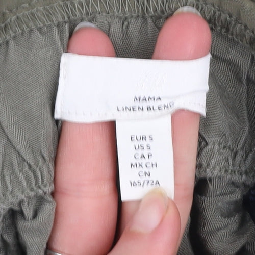 H&M Women Green Maternity Linen Blend High Rise Shorts Size S