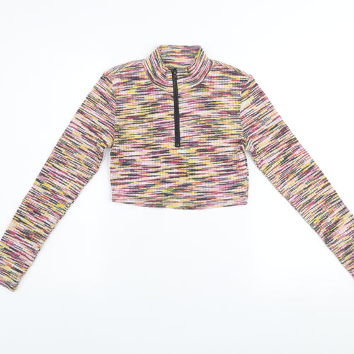H&M Divided Women’s Multicoloured Cropped Long Sleeve Zip T-Shirt Size S
