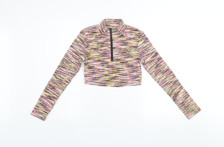 H&M Divided Women’s Multicoloured Cropped Long Sleeve Zip T-Shirt Size S