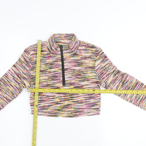 H&M Divided Women’s Multicoloured Cropped Long Sleeve Zip T-Shirt Size S