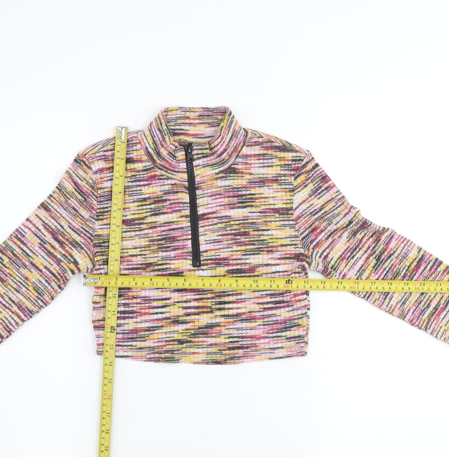 H&M Divided Women’s Multicoloured Cropped Long Sleeve Zip T-Shirt Size S