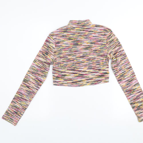 H&M Divided Women’s Multicoloured Cropped Long Sleeve Zip T-Shirt Size S