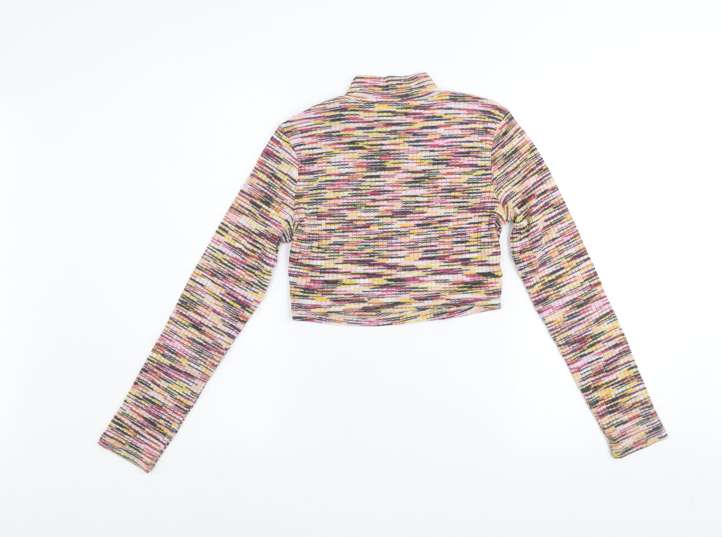 H&M Divided Women’s Multicoloured Cropped Long Sleeve Zip T-Shirt Size S