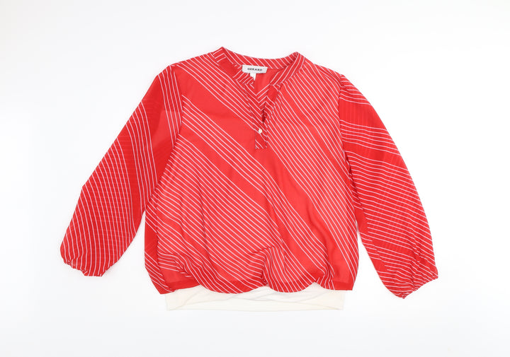 Gerard Womens Red Striped Tunic Blouse Size 14 Long Sleeve