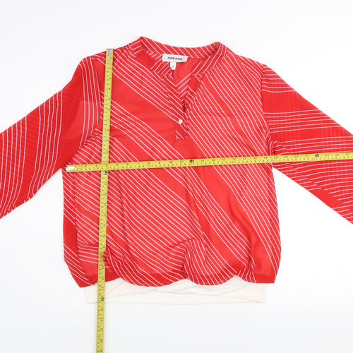Gerard Womens Red Striped Tunic Blouse Size 14 Long Sleeve