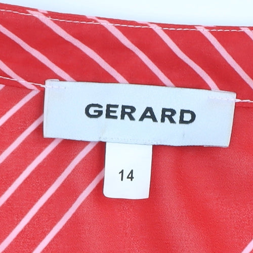 Gerard Womens Red Striped Tunic Blouse Size 14 Long Sleeve