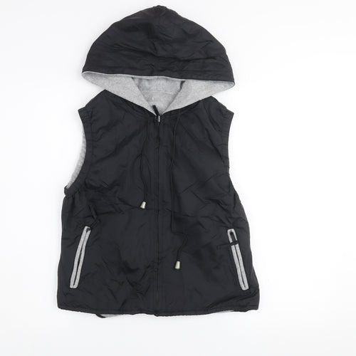Etam Women’s Black Hooded Waistcoat Size 10 Nylon Zip Vest