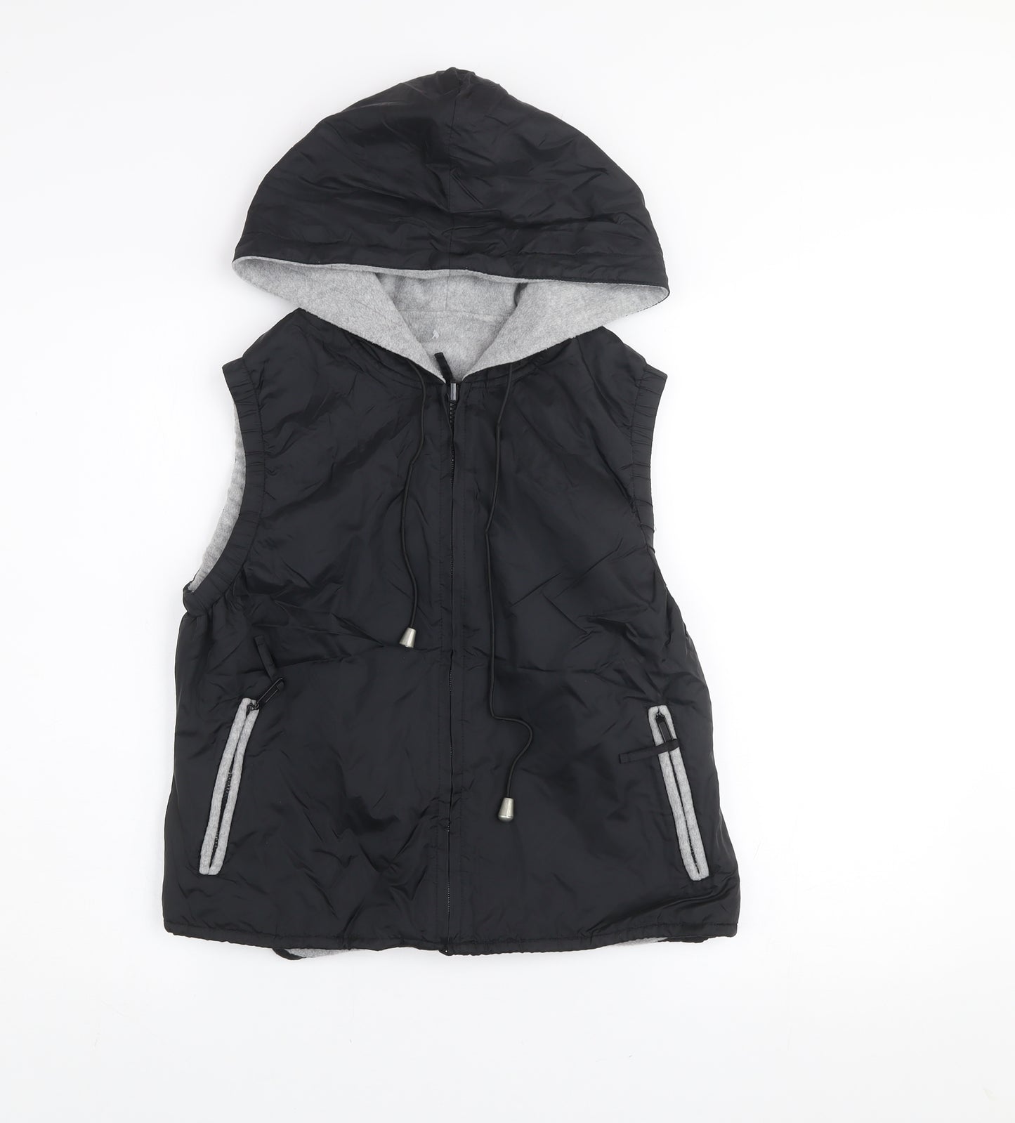 Etam Women’s Black Hooded Waistcoat Size 10 Nylon Zip Vest