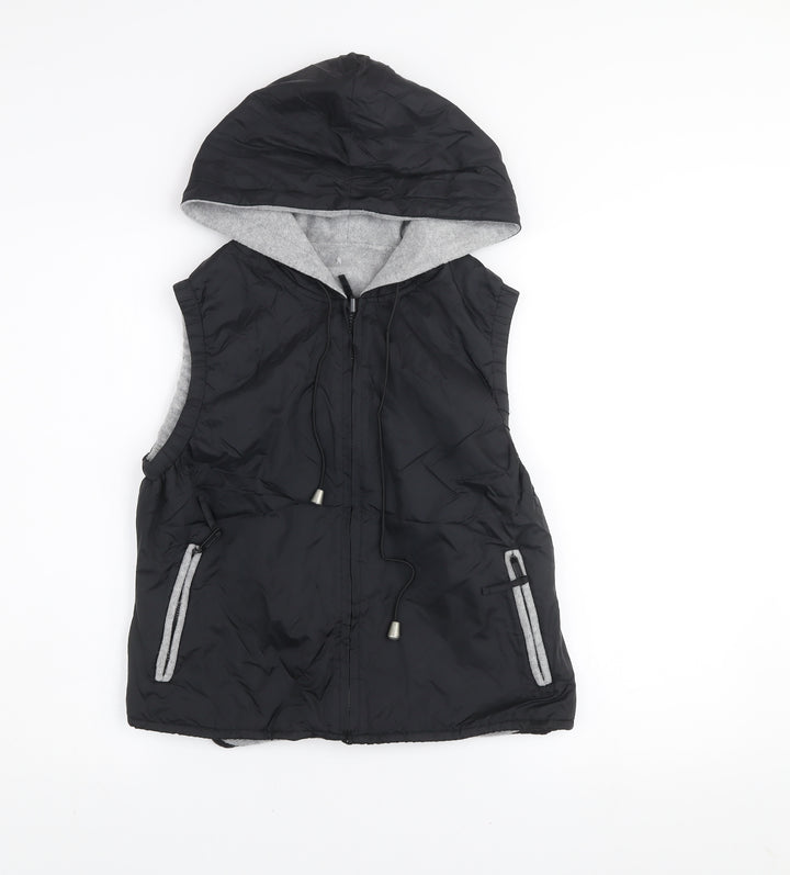 Etam Women’s Black Hooded Waistcoat Size 10 Nylon Zip Vest