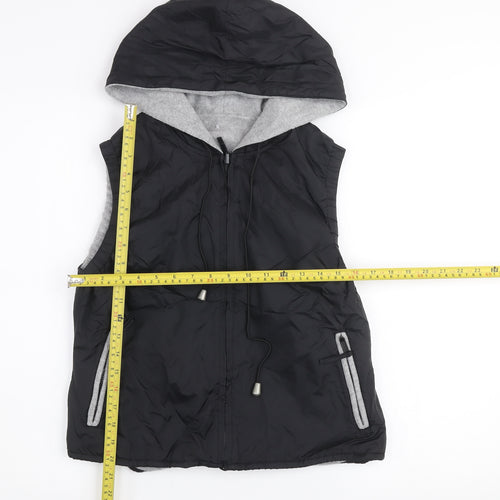 Etam Women’s Black Hooded Waistcoat Size 10 Nylon Zip Vest