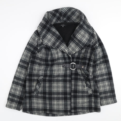 Eivissa Women Black Check Belted Mid-Length Fleece Coat L