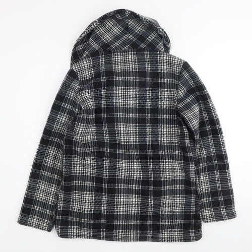 Eivissa Women Black Check Belted Mid-Length Fleece Coat L