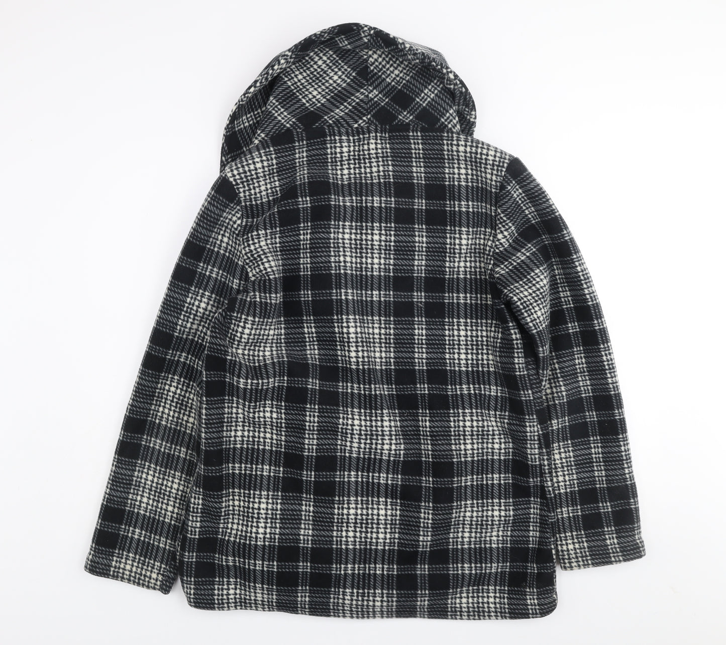 Eivissa Women Black Check Belted Mid-Length Fleece Coat L