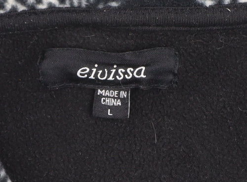 Eivissa Women Black Check Belted Mid-Length Fleece Coat L
