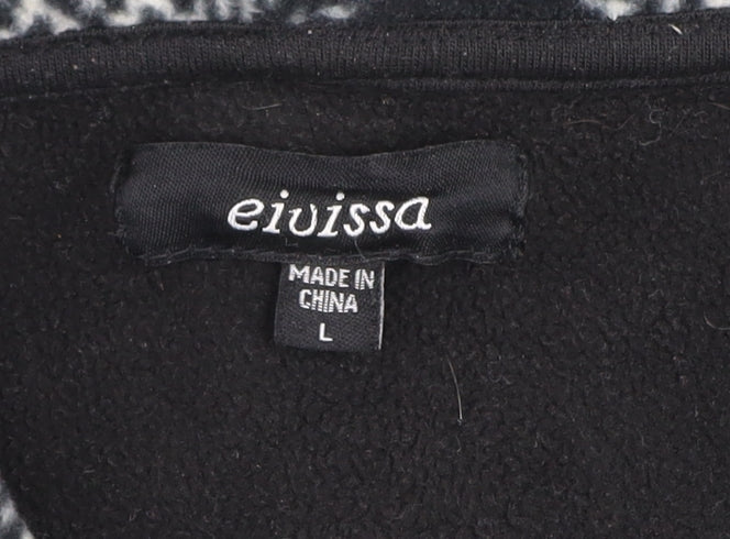 Eivissa Women Black Check Belted Mid-Length Fleece Coat L