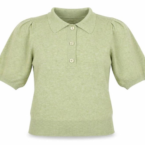 b.young Women’s Green Collared Henley Knit Short Sleeve Jumper L