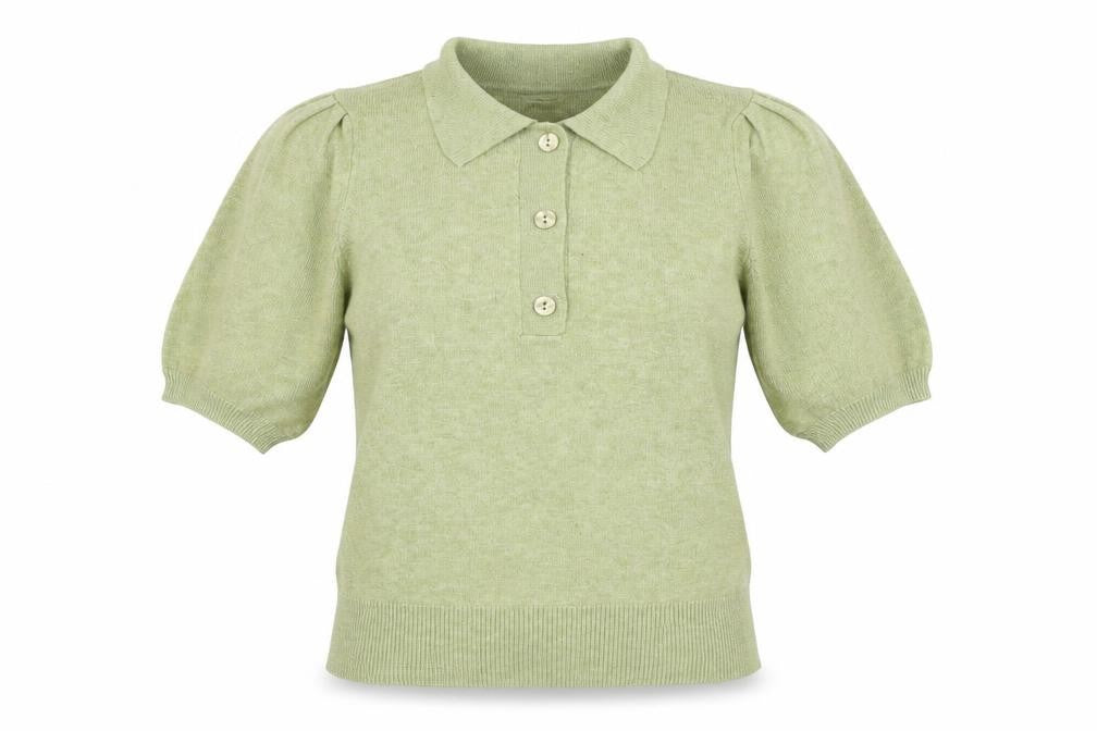 b.young Women’s Green Collared Henley Knit Short Sleeve Jumper L