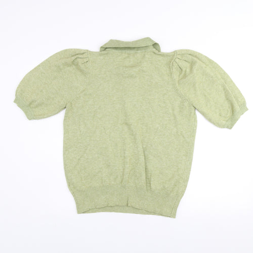b.young Women’s Green Collared Henley Knit Short Sleeve Jumper L