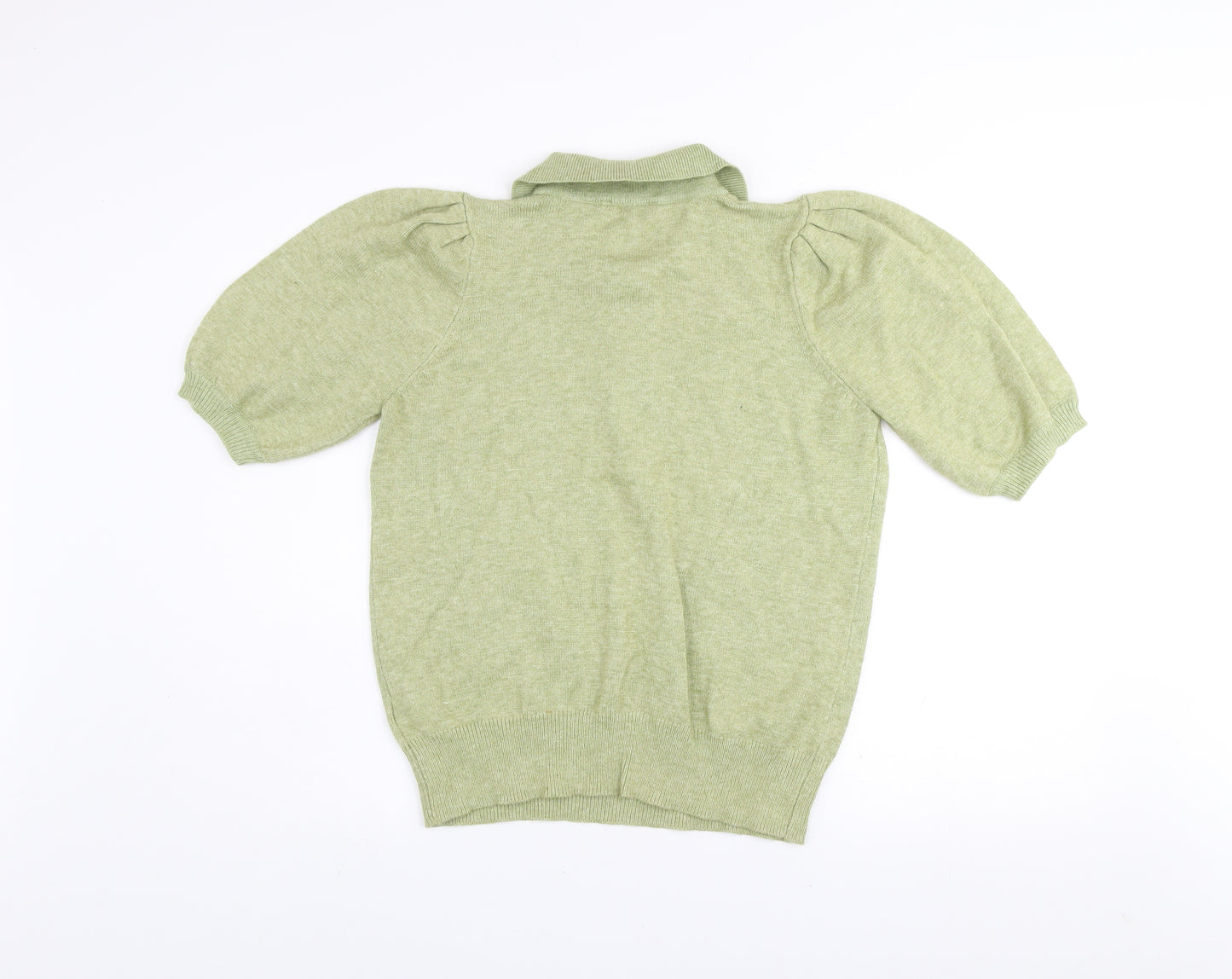 b.young Women’s Green Collared Henley Knit Short Sleeve Jumper L