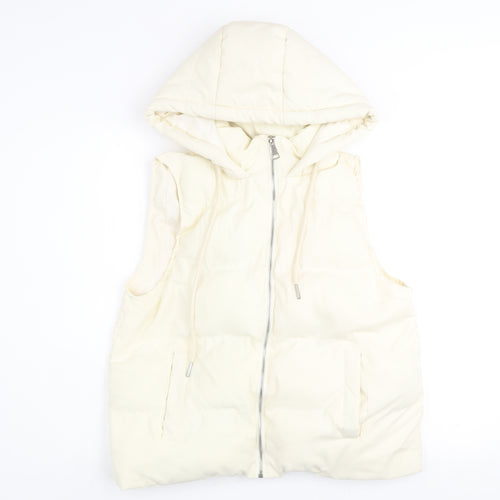 WHITE ICY Women Ivory Hooded Puffer Gilet Waistcoat Size M